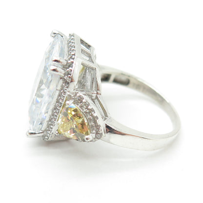 925 Sterling Silver White & Canary C Z Statement Ring Size 7.75