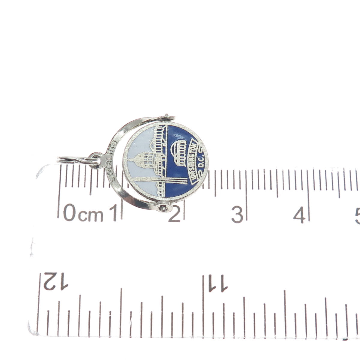 925 Sterling Silver Vintage Enamel Washington DC Reversible Minimalist Pendant