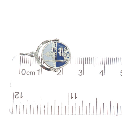 925 Sterling Silver Vintage Enamel Washington DC Reversible Minimalist Pendant