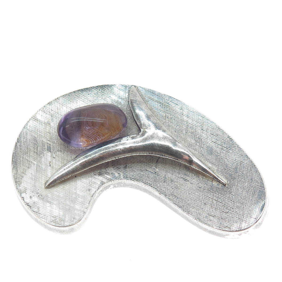 925 Sterling Silver Vintage Mexico Real Ametrine Modernist Oxidized Pin Brooch