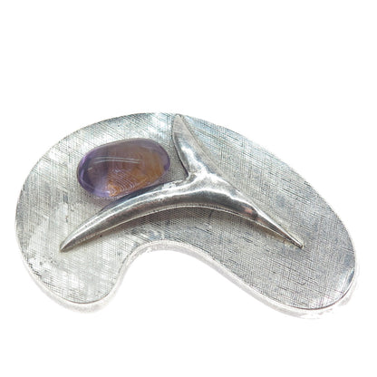 925 Sterling Silver Vintage Mexico Real Ametrine Modernist Oxidized Pin Brooch
