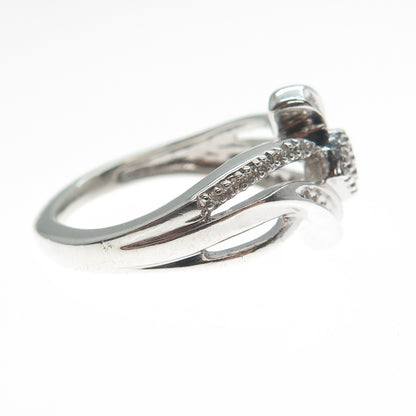 SUN 925 Sterling Silver Real Round-Cut Diamond Bypass Promise Ring Size 7