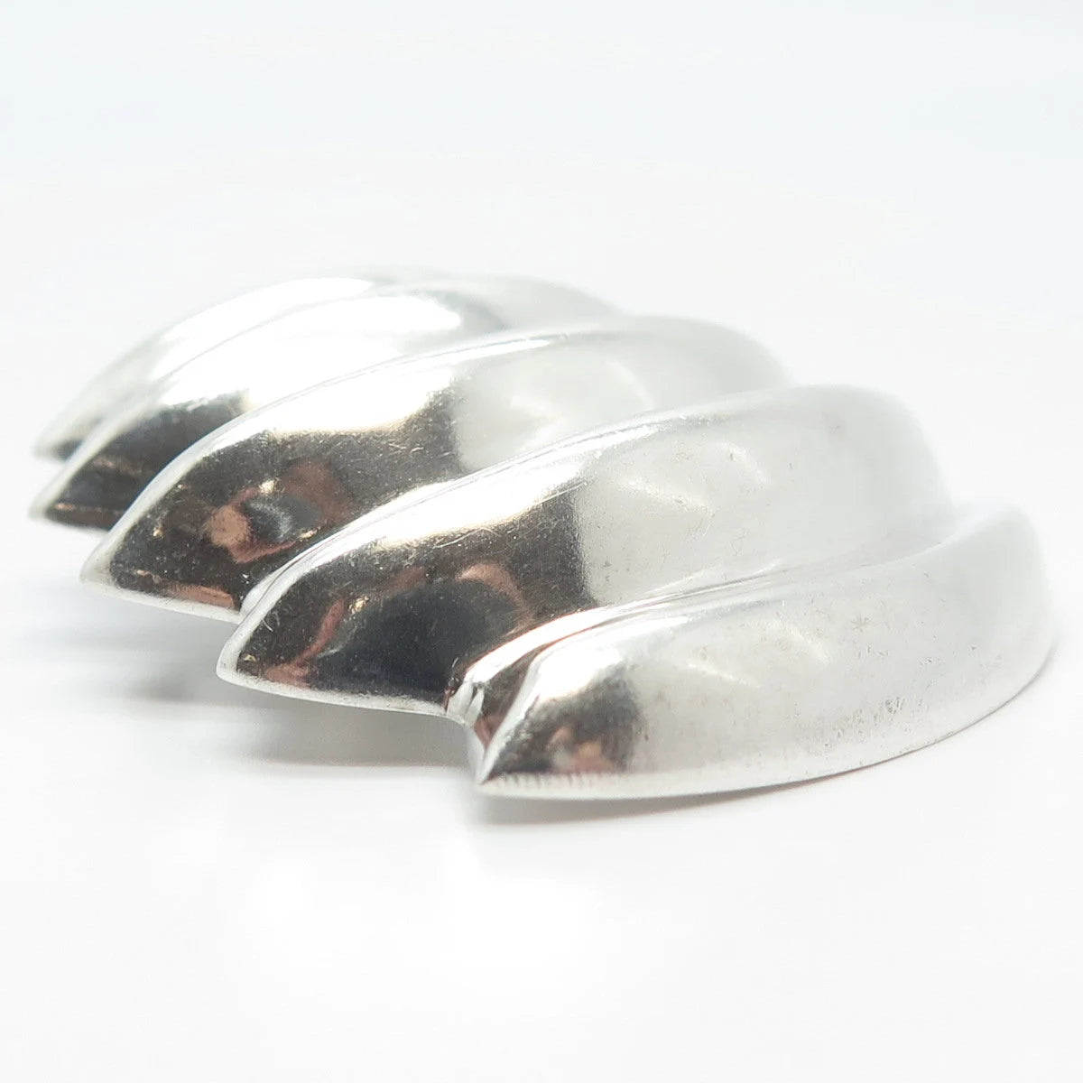 925 Sterling Silver Vintage Mexico Ribbed Modernist Pin Brooch / Pendant
