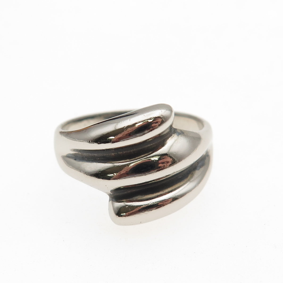 925 Sterling Silver Vintage Modernist Ribbed Bypass Oxidized Ring Size 9.25