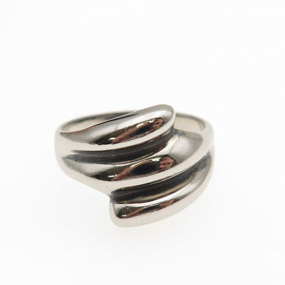 925 Sterling Silver Vintage Modernist Ribbed Bypass Oxidized Ring Size 9.25