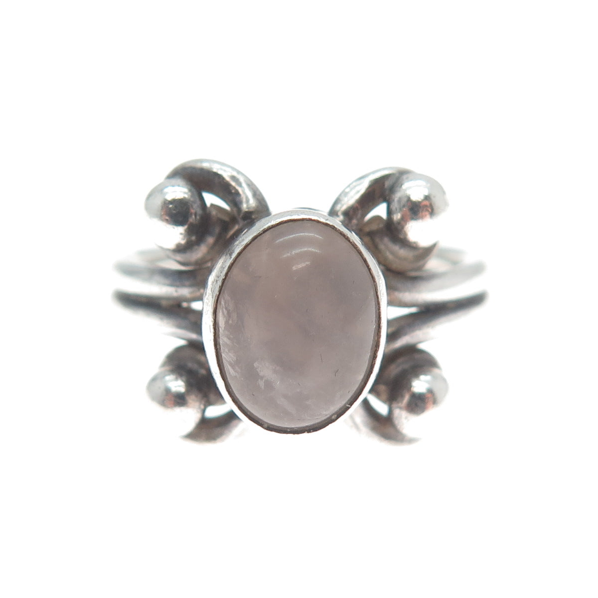 925 Sterling Silver Vintage Real Rose Quartz Oxidized Ring Size 8.5