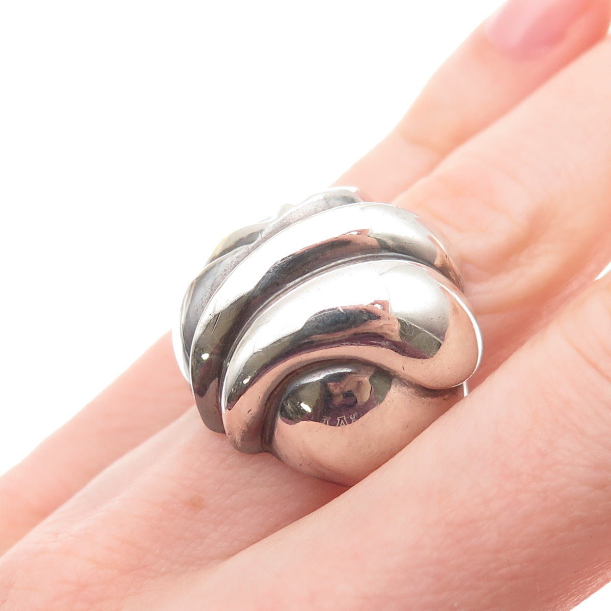 925 Sterling Silver Vintage Modernist Dome Oxidized Ring Size 6