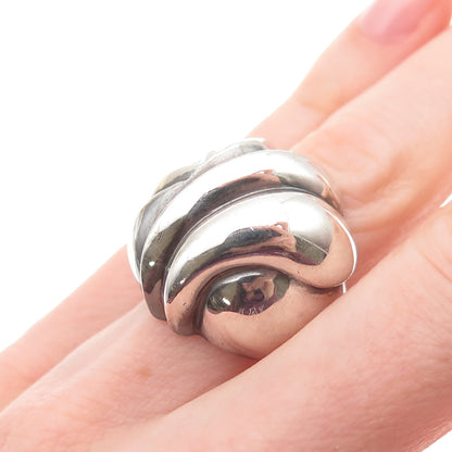 925 Sterling Silver Vintage Modernist Dome Oxidized Ring Size 6