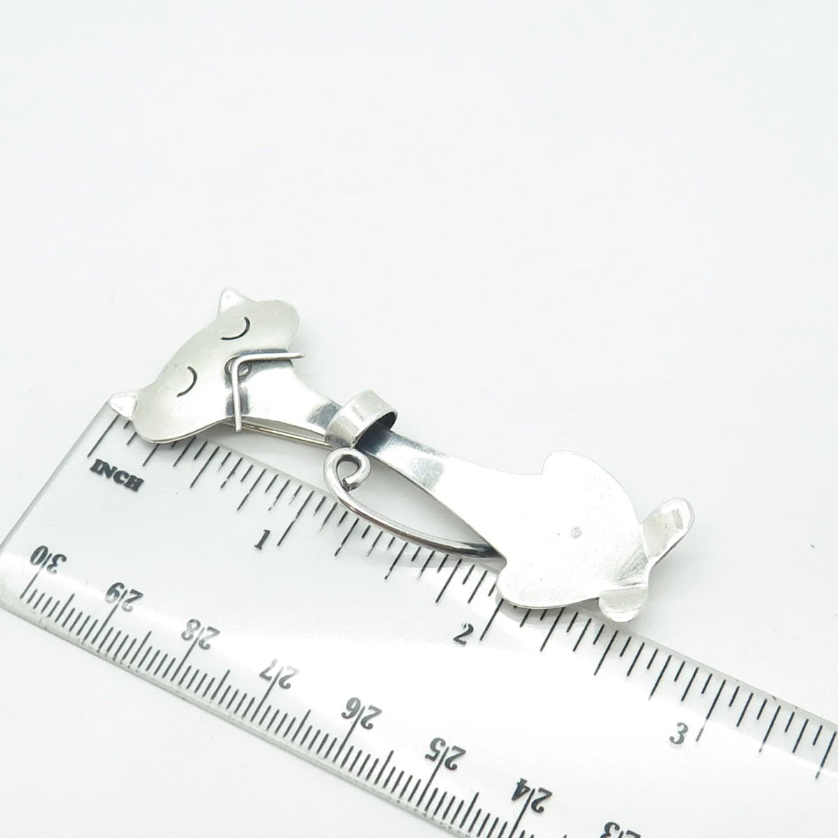 925 Sterling Silver Vintage Orb Silversmith Cat Modernist Pin Brooch