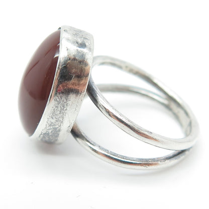 DAEDALUS LTD 925 Sterling Silver Vintage London Red Agate Gem Ring Size 4.75