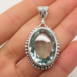 925 Sterling Silver Vintage Gemala Blue Glass Beaded Pendant