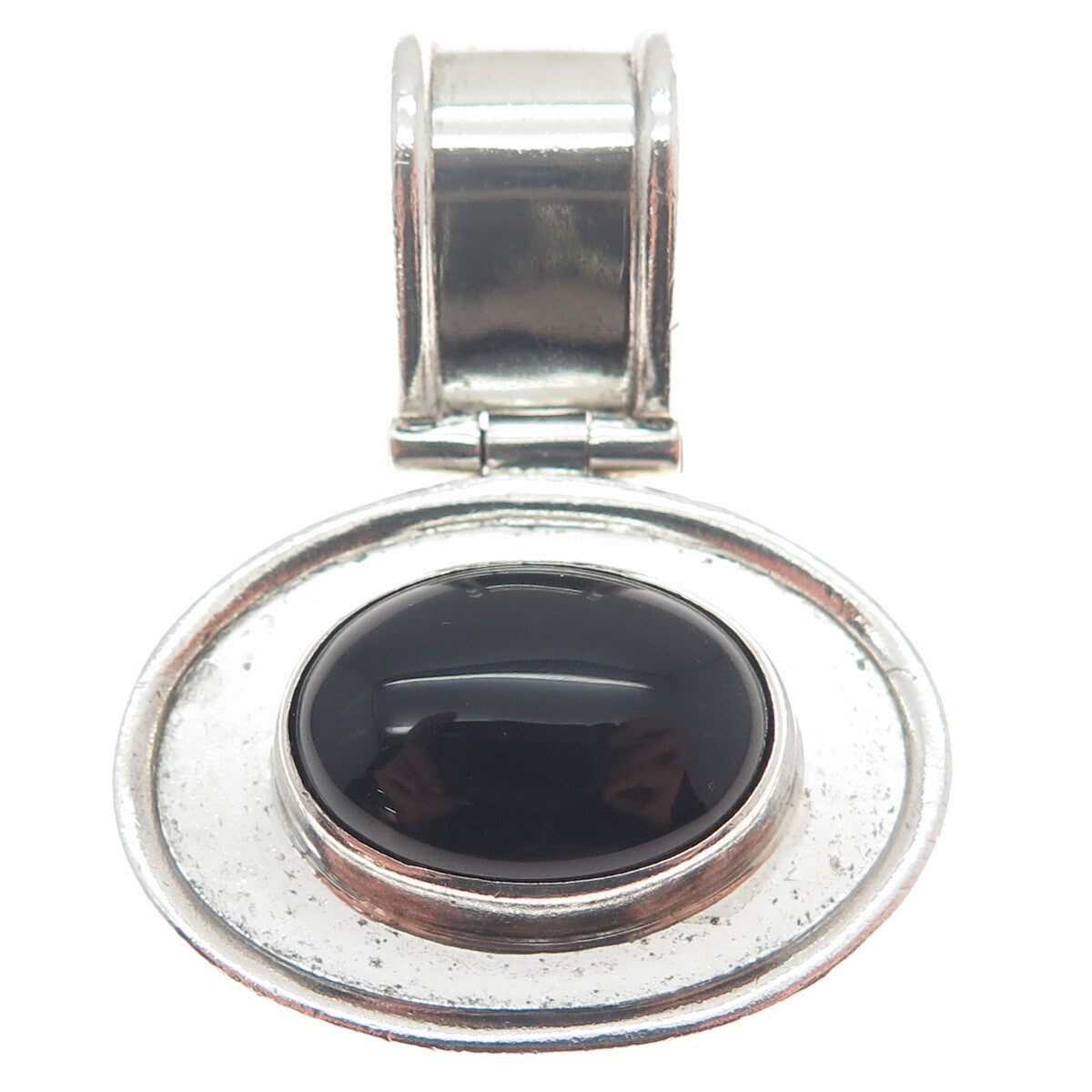 925 Sterling Silver Vintage Real Cabochon Black Onyx Modernist Pendant