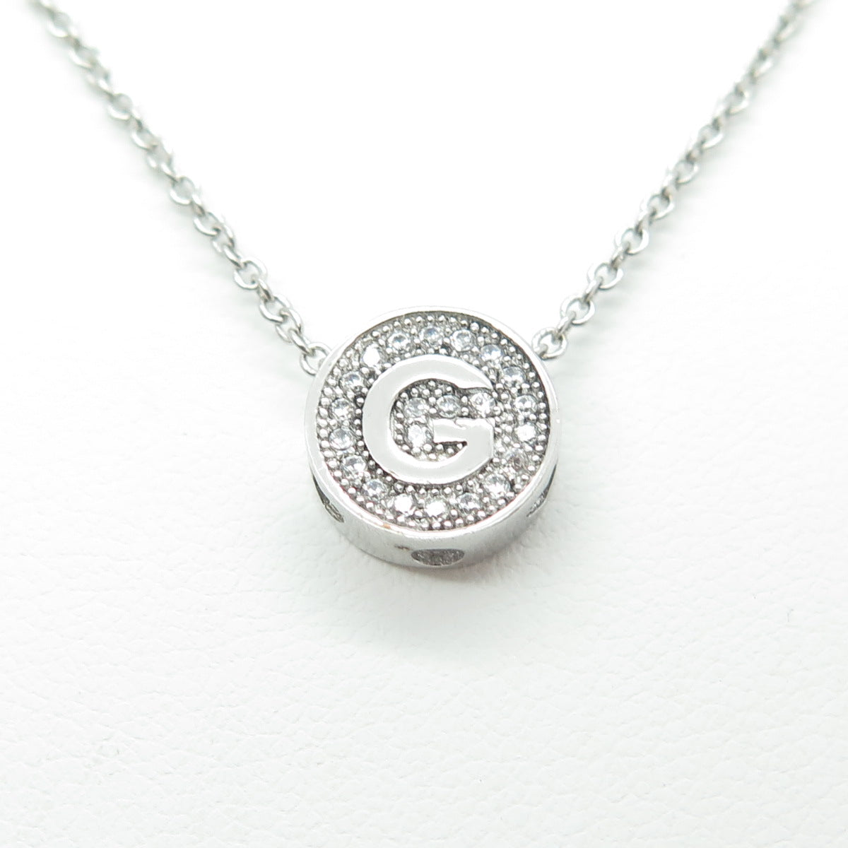 925 Sterling Silver Round-Cut C Z Letter "G" Initial Cable Chain Necklace 16-18"