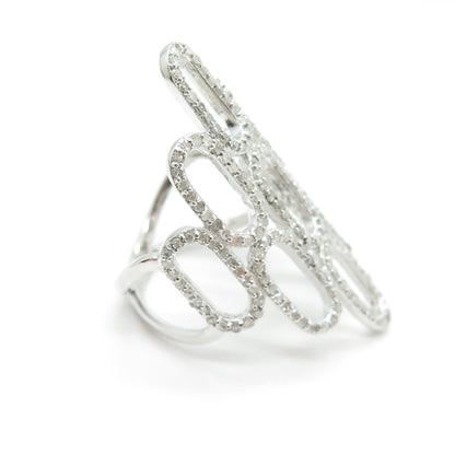 925 Sterling Silver Real Round-Cut Diamond Oval Link Ring Size 7