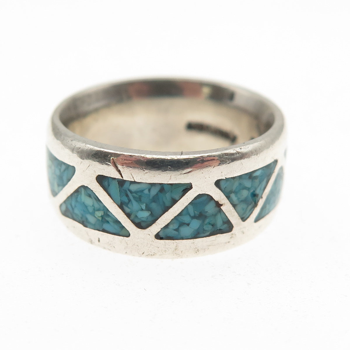 Della & Francis James Navajo Old Pawn Sterling Turquoise Inlay Band Ring Size 5