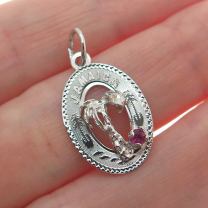 CREA 925 Sterling Silver Vintage Pink Rhinestone Jamaica Palm Minimalist Pendant