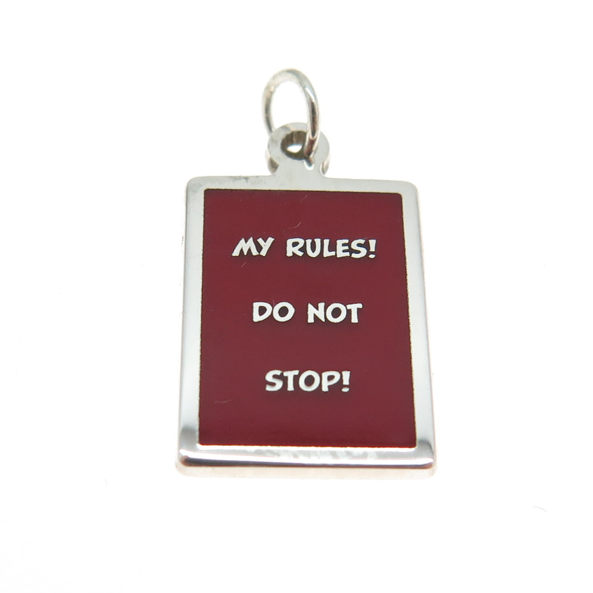 925 Sterling Silver Red Enamel "My Rules! Do Not Stop!" Minimalist Charm Pendant