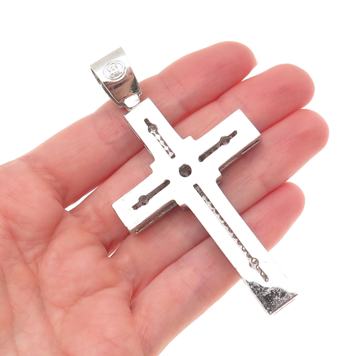 925 Sterling Silver Round-Cut C Z Cross Sparkle Pendant