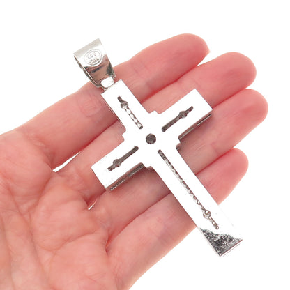 925 Sterling Silver Round-Cut C Z Cross Sparkle Pendant