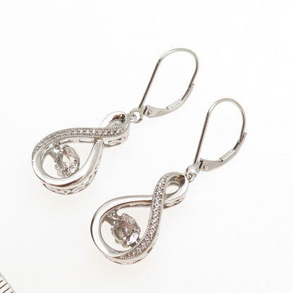 925 Sterling Silver Real Round-Cut White Topaz Infinity Dangle Earrings