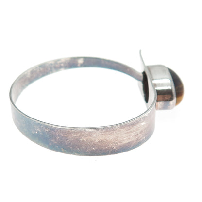 ERIK GRANIT 925H Sterling Vintage 1972 Finland Tiger Eye Bangle Bracelet 6.5"