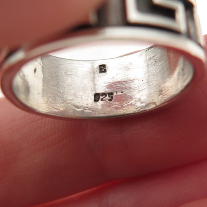 925 Sterling Silver Vintage Greek Maze Oxidized Band Ring Size 8