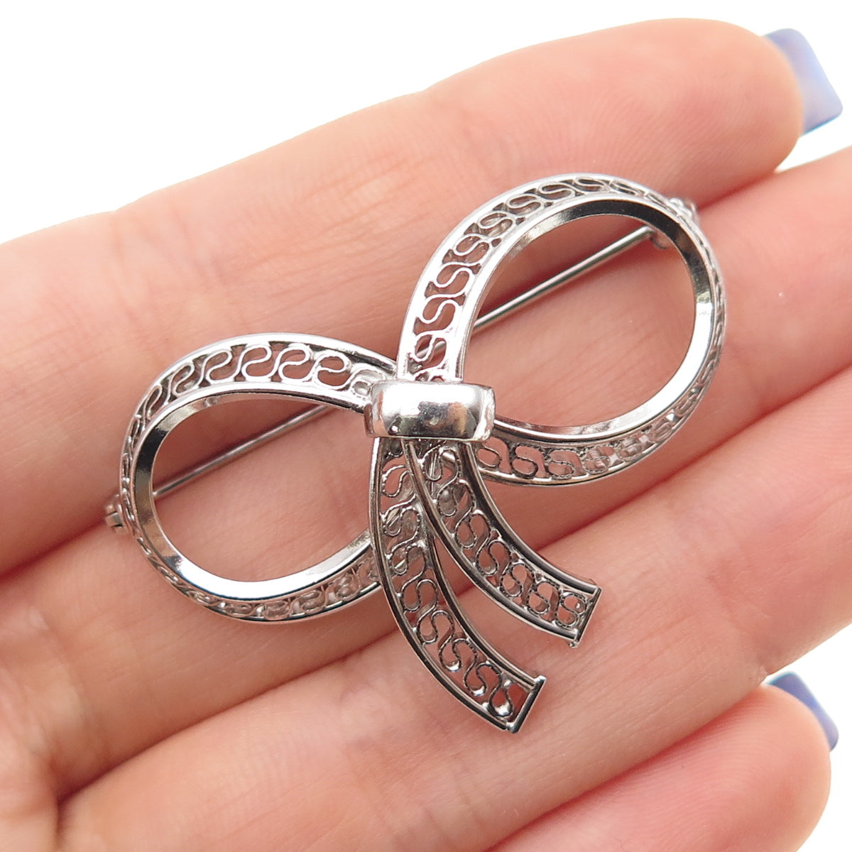 Binder Brothers 925 Sterling Silver Vintage Filigree Box Oxidized Pin Brooch