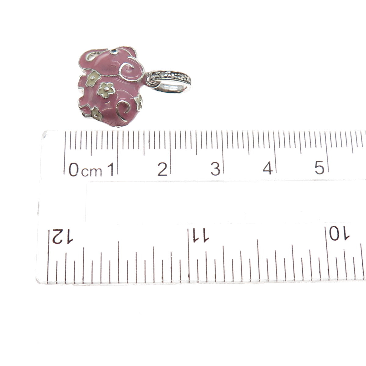 GALLERIA 925 Sterling Silver Enamel Round-Cut C Z Elephant Mini Charm Pendant