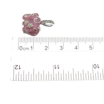 GALLERIA 925 Sterling Silver Enamel Round-Cut C Z Elephant Mini Charm Pendant