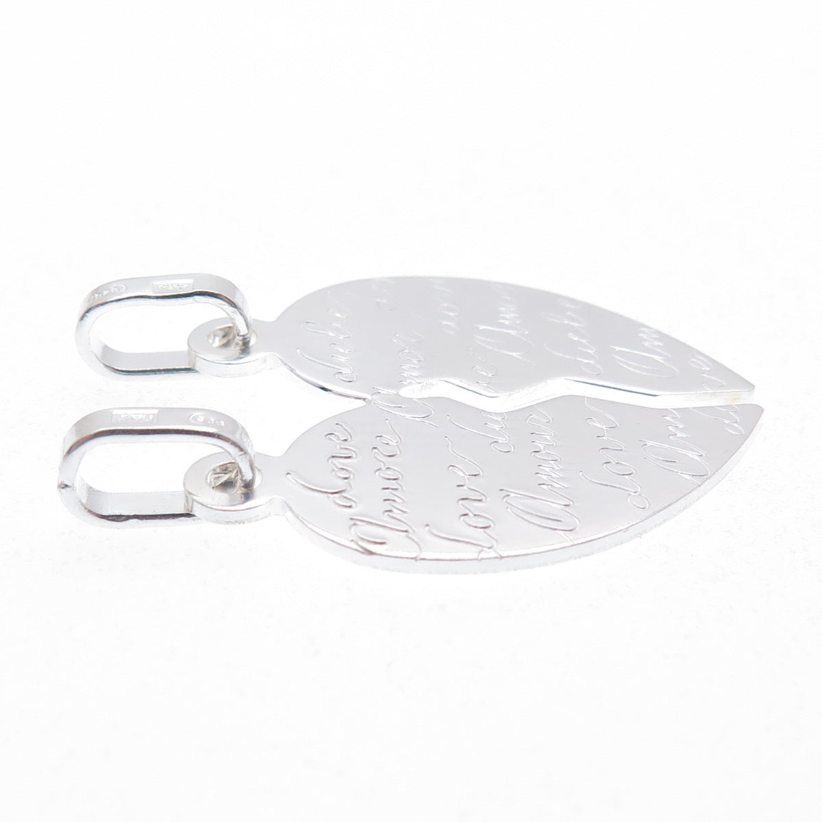 925 Sterling Silver Italy Love Amour Liebe 2-Piece Breakable Heart Pendant