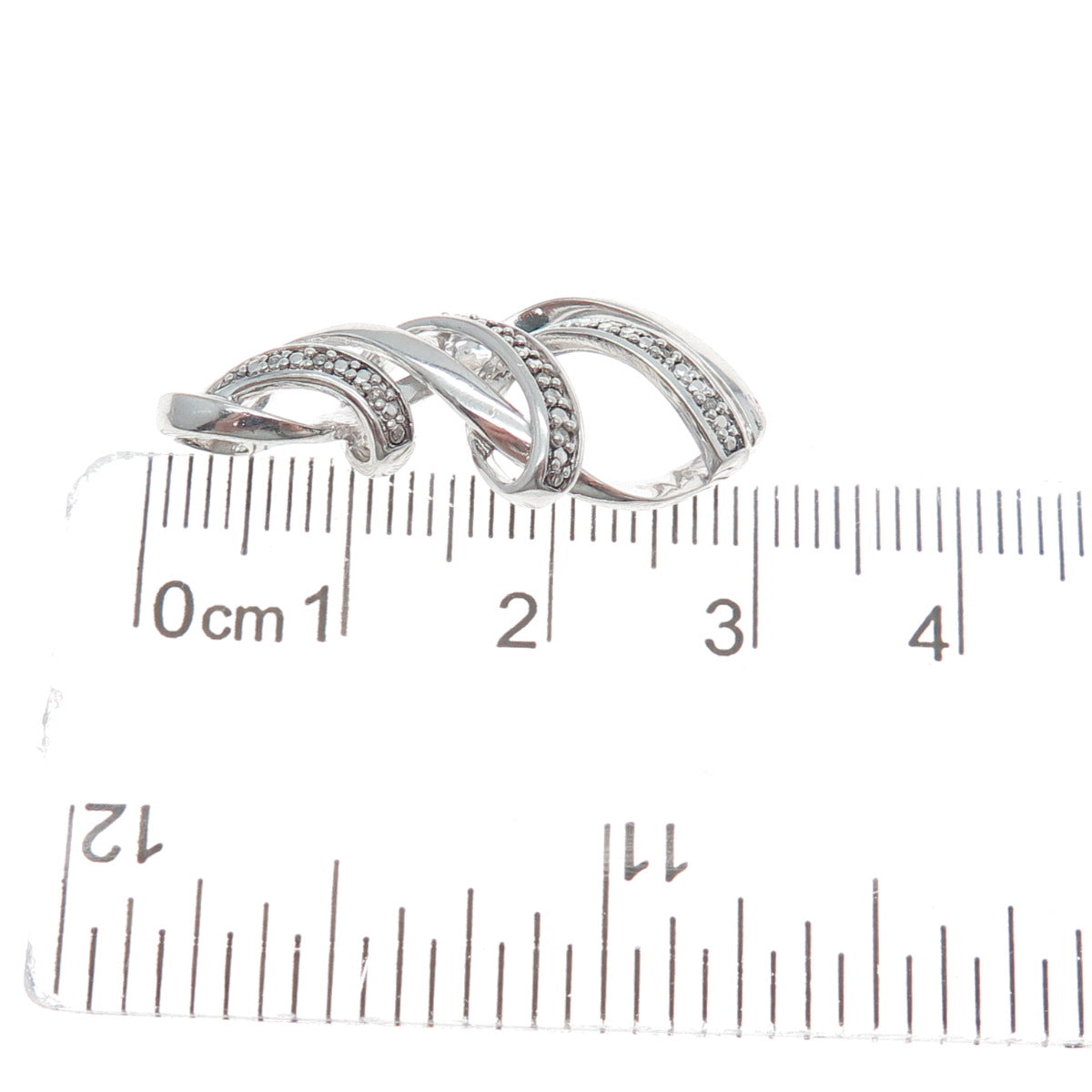 SUN 925 Sterling Silver Real Round-Cut Diamond Twisted Pendant