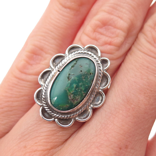Old Pawn 925 Sterling Silver Vintage Royston Turquoise Floral Tribal Ring Size 5