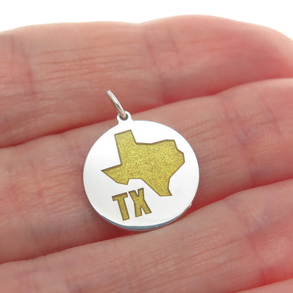 925 Sterling Silver Yellow Enamel Texas State Map Minimalist Charm Pendant