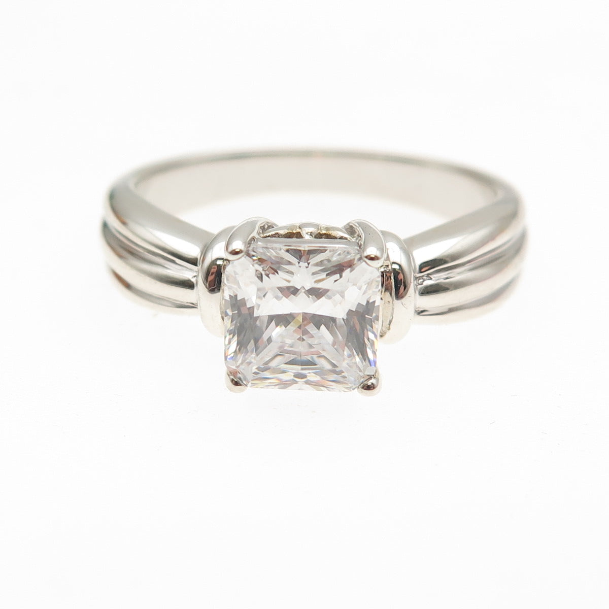 925 Sterling Silver Princess-Cut C Z Engagement Ring Size 10