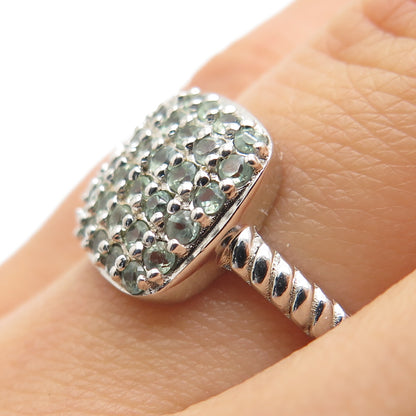 925 Sterling Silver Real Round-Cut Green Topaz Cushion Ring Size 7.25