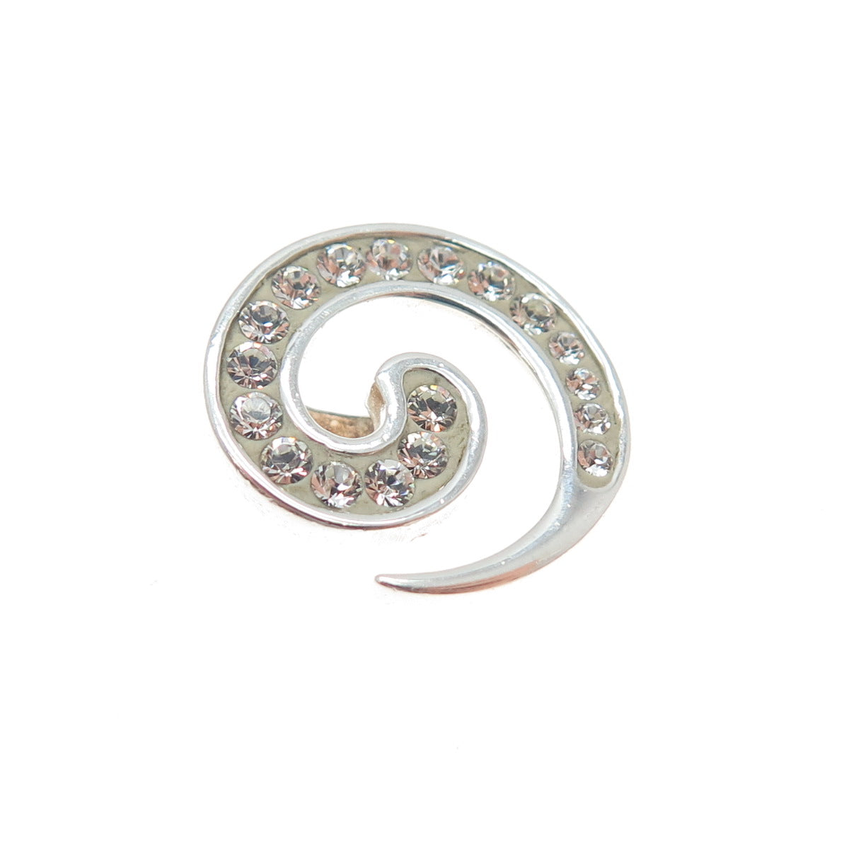 925 Sterling Silver Round-Cut Rhinestone Spiral Minimalist Charm Pendant