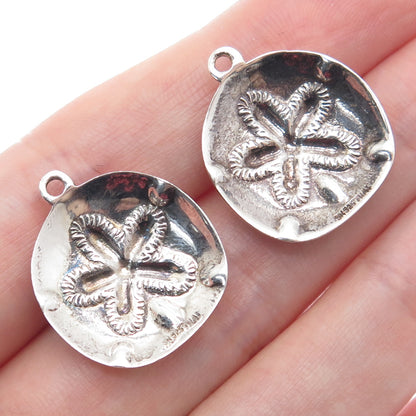 SX SALLY C 925 Sterling Silver Vintage Sand Dollar Oxidized Jacket Earrings