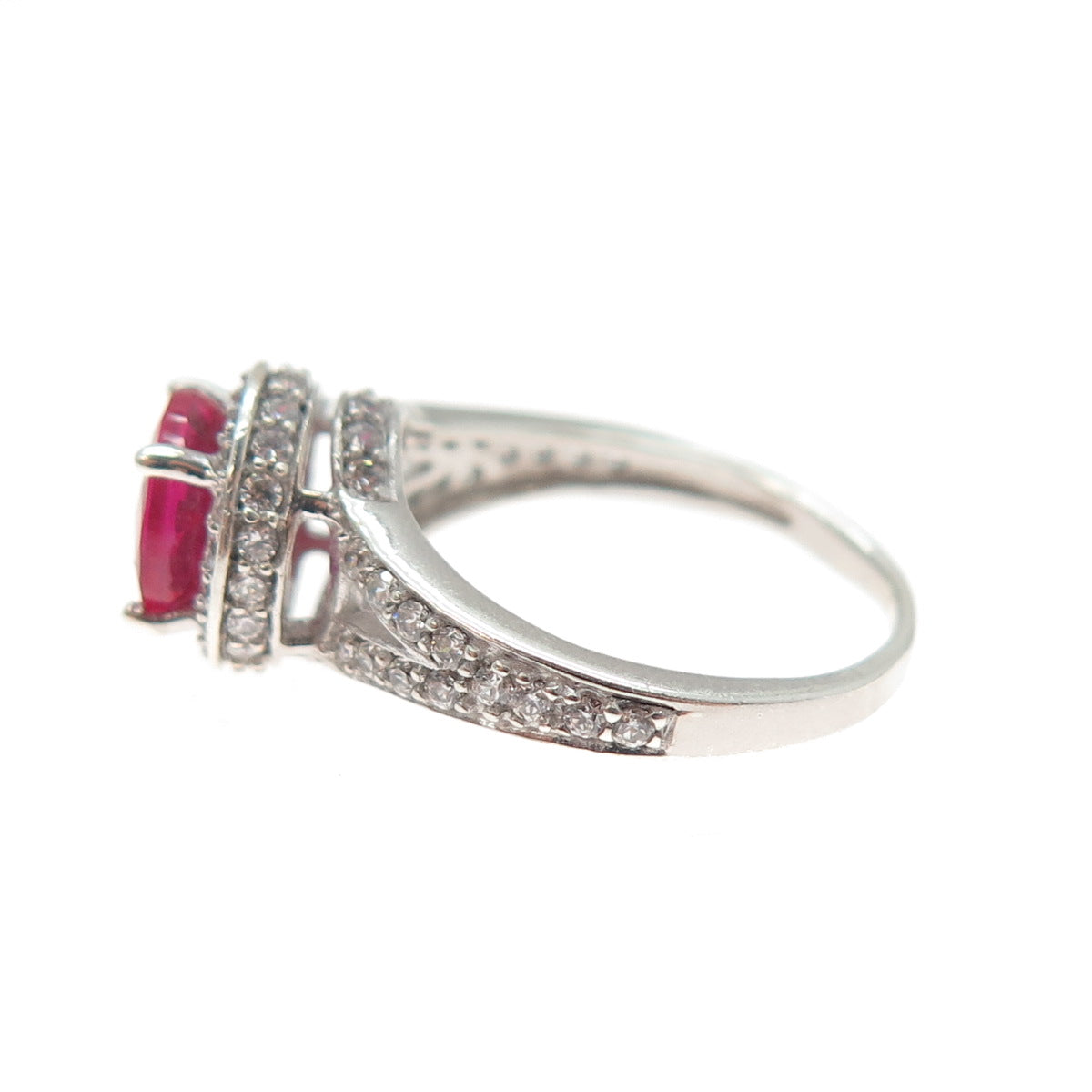925 Sterling Silver Round-Cut Lab-Created Ruby & C Z Ring Size 5