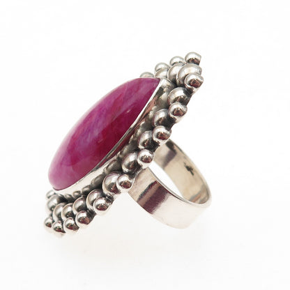 925 Sterling Vintage Pink Rainbow Moonstone Adjustable Statement Ring Size 6