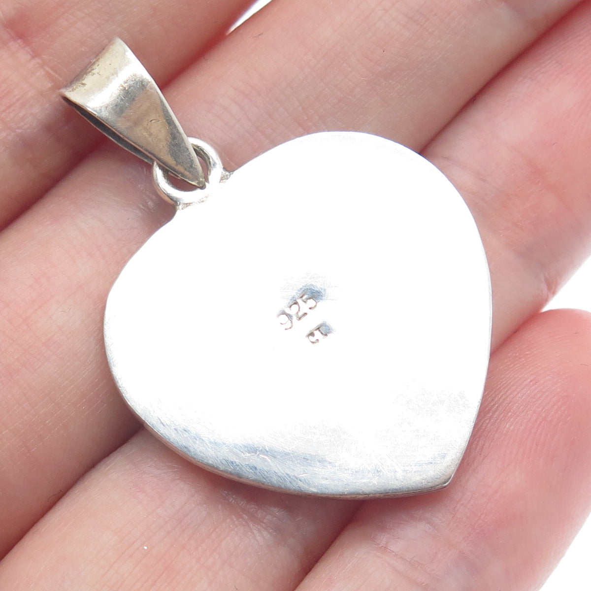 925 Sterling Silver Vintage Real Mother-of-Pearl Heart Charm Pendant