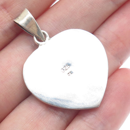 925 Sterling Silver Vintage Real Mother-of-Pearl Heart Charm Pendant