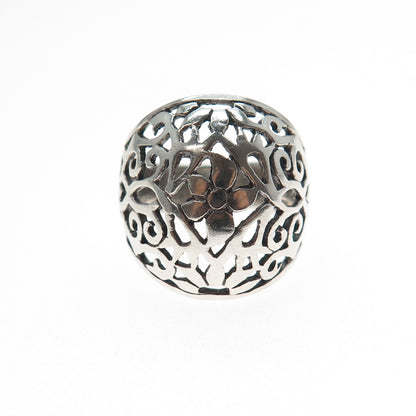 925 Sterling Silver Vintage Flower Oxidized Dome Ring Size 7