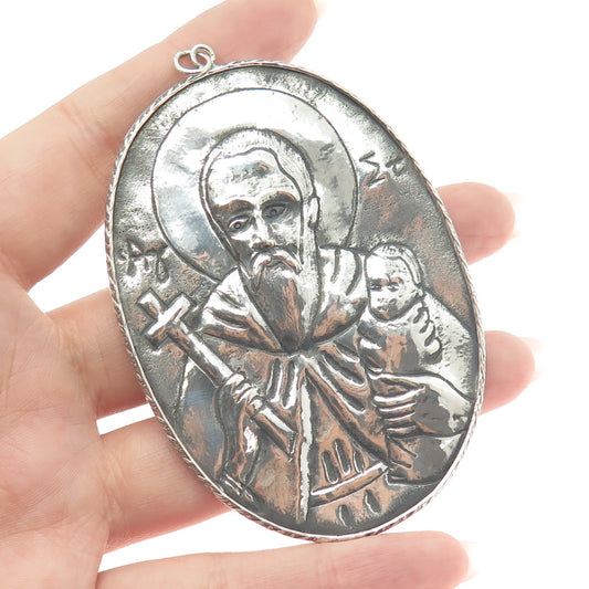 925 Sterling Silver Antique Saint Joseph Religious Medal Repousse Pendant