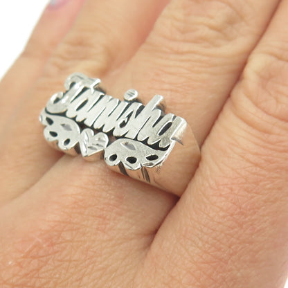 925 Sterling Silver Vintage "Tanisha" Name Oxidized Ring Size 9