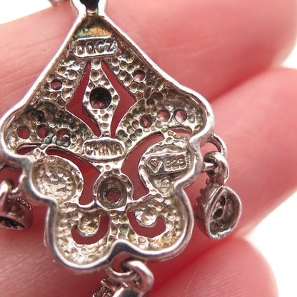 925 Sterling Silver Round-Cut C Z Fleur de Lis Dangle Earrings