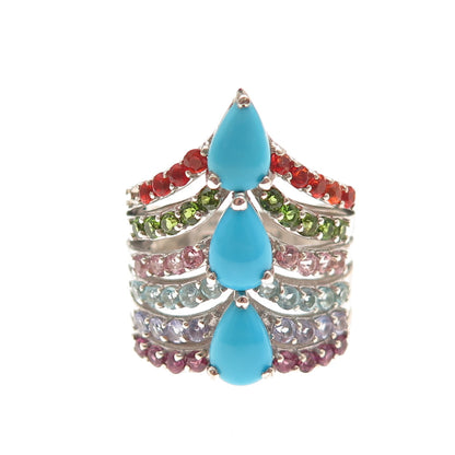 Chuck Clemency 925 Sterling Silver Real Turquoise Multi-Color Gem Ring Size 8.25