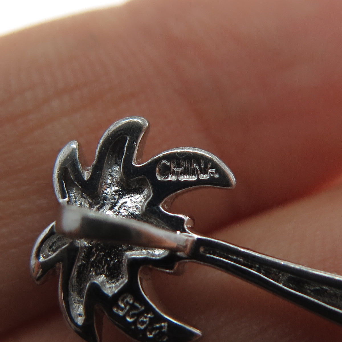 925 Sterling Silver Real Round-Cut Diamond Palm Mini Slide Charm Pendant