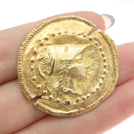 800 Silver Gold Plated Vintage Roman Coin Pin Brooch