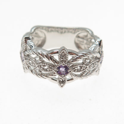 LENOX 925 Sterling Silver Vintage Real Amethyst & White Topaz Ring Size 9.25