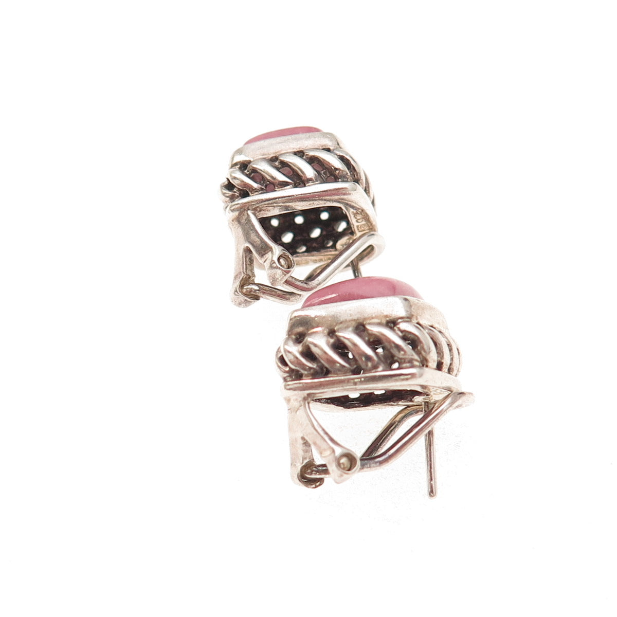 Michelle Albala 925 Sterling Silver Vintage Real Rhodonite Omega Back Earrings